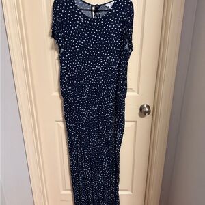 Time and Tru Navy Long Romper with White Dots